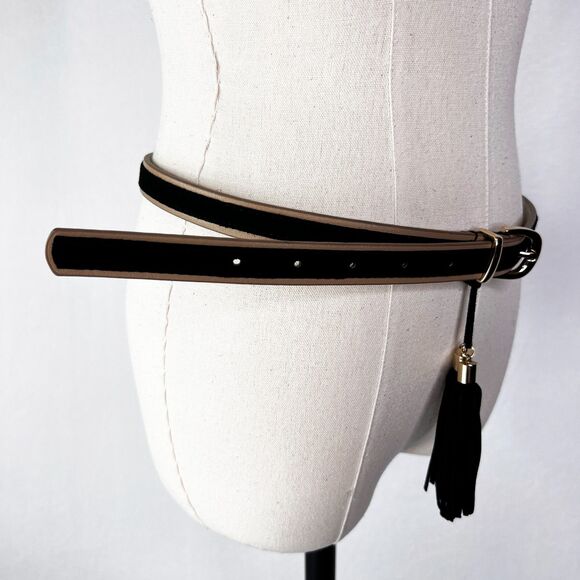 White House Black Market | Black Leather Tassel Belt | Sz M - Picture 3 of 7
